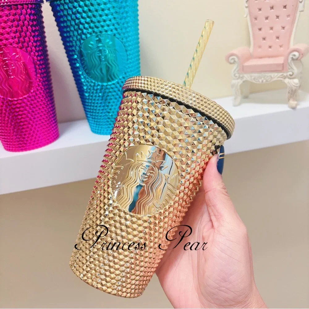 3x Starbucks Chrome Bling Studded tumbler 16 oz - Picture 2 of 10